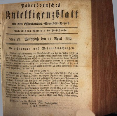 Paderbornsches Intelligenzblatt Mittwoch 11. April 1832