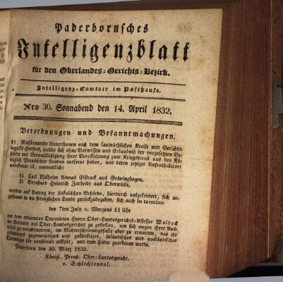 Paderbornsches Intelligenzblatt Samstag 14. April 1832