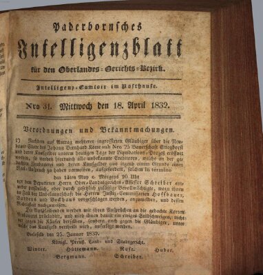 Paderbornsches Intelligenzblatt Mittwoch 18. April 1832