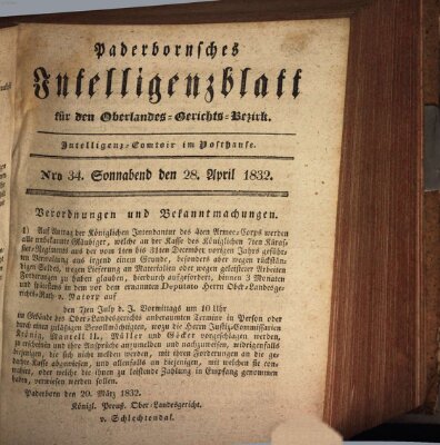 Paderbornsches Intelligenzblatt Samstag 28. April 1832