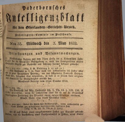 Paderbornsches Intelligenzblatt Mittwoch 2. Mai 1832