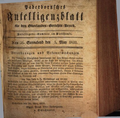 Paderbornsches Intelligenzblatt Samstag 5. Mai 1832