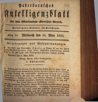 Paderbornsches Intelligenzblatt Mittwoch 16. Mai 1832