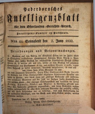 Paderbornsches Intelligenzblatt Samstag 2. Juni 1832