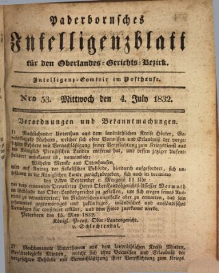 Paderbornsches Intelligenzblatt Mittwoch 4. Juli 1832