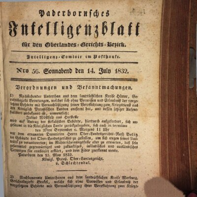 Paderbornsches Intelligenzblatt Samstag 14. Juli 1832