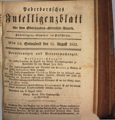 Paderbornsches Intelligenzblatt Samstag 11. August 1832