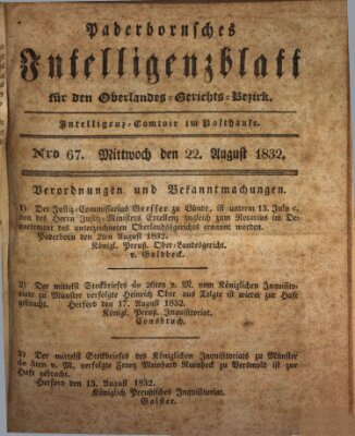 Paderbornsches Intelligenzblatt Mittwoch 22. August 1832