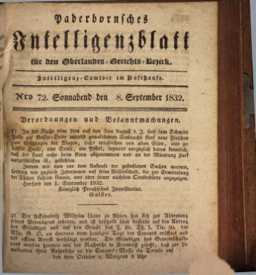 Paderbornsches Intelligenzblatt Samstag 8. September 1832