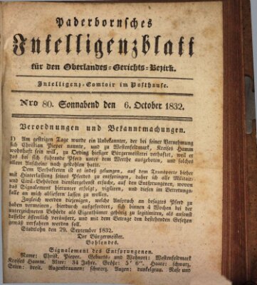 Paderbornsches Intelligenzblatt Samstag 6. Oktober 1832