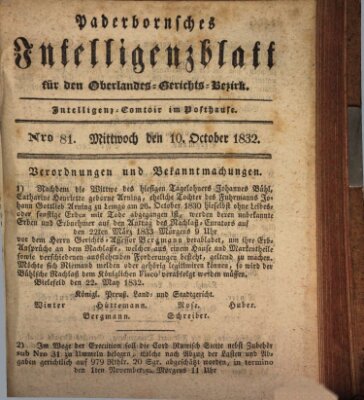 Paderbornsches Intelligenzblatt Mittwoch 10. Oktober 1832