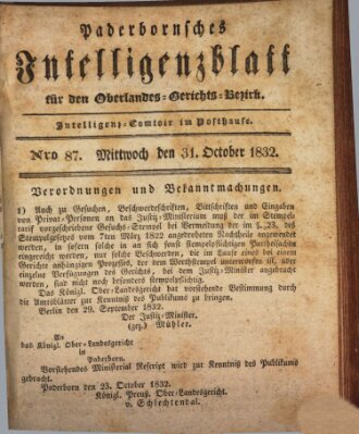 Paderbornsches Intelligenzblatt Mittwoch 31. Oktober 1832