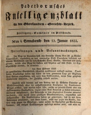 Paderbornsches Intelligenzblatt Samstag 12. Januar 1833