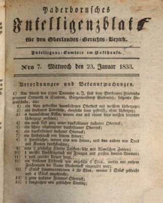 Paderbornsches Intelligenzblatt Mittwoch 23. Januar 1833