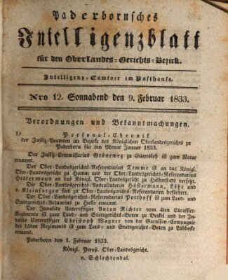 Paderbornsches Intelligenzblatt Samstag 9. Februar 1833