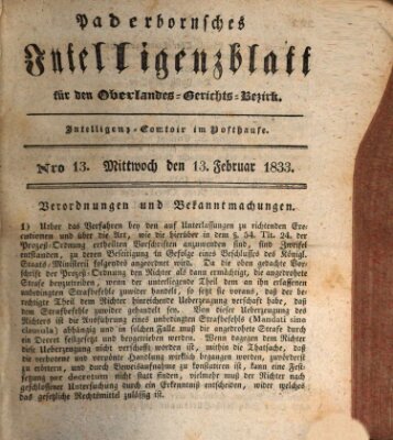 Paderbornsches Intelligenzblatt Mittwoch 13. Februar 1833