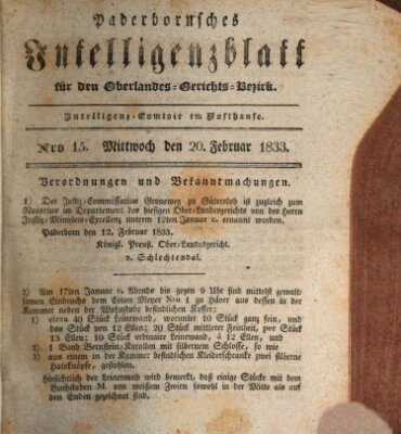 Paderbornsches Intelligenzblatt Mittwoch 20. Februar 1833