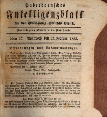 Paderbornsches Intelligenzblatt Mittwoch 27. Februar 1833