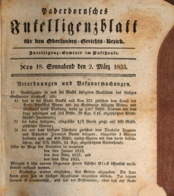 Paderbornsches Intelligenzblatt Samstag 2. März 1833