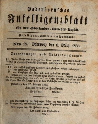 Paderbornsches Intelligenzblatt Mittwoch 6. März 1833