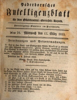 Paderbornsches Intelligenzblatt Mittwoch 13. März 1833