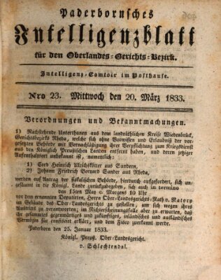 Paderbornsches Intelligenzblatt Mittwoch 20. März 1833