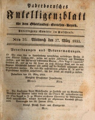 Paderbornsches Intelligenzblatt Mittwoch 27. März 1833