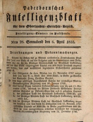 Paderbornsches Intelligenzblatt Samstag 6. April 1833