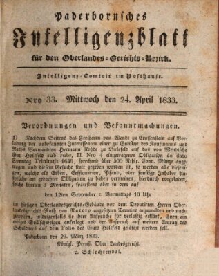 Paderbornsches Intelligenzblatt Mittwoch 24. April 1833