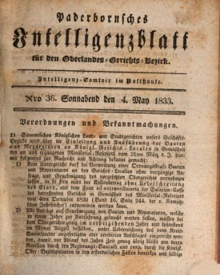 Paderbornsches Intelligenzblatt Samstag 4. Mai 1833