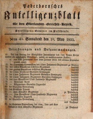 Paderbornsches Intelligenzblatt Samstag 18. Mai 1833