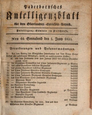 Paderbornsches Intelligenzblatt Samstag 1. Juni 1833