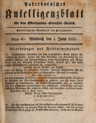 Paderbornsches Intelligenzblatt Mittwoch 5. Juni 1833