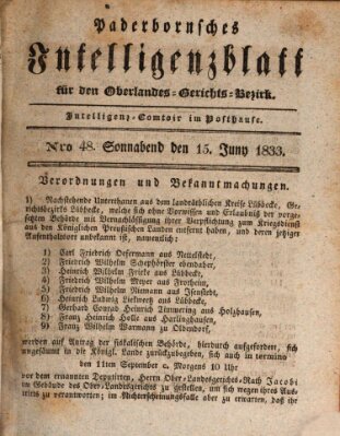 Paderbornsches Intelligenzblatt Samstag 15. Juni 1833