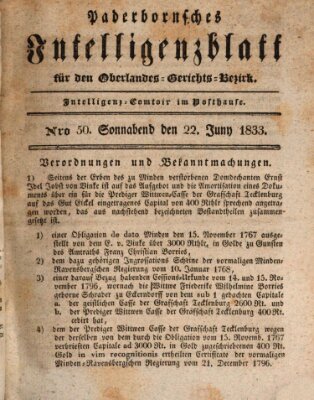 Paderbornsches Intelligenzblatt Samstag 22. Juni 1833