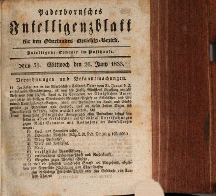 Paderbornsches Intelligenzblatt Mittwoch 26. Juni 1833