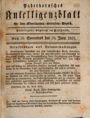 Paderbornsches Intelligenzblatt Samstag 29. Juni 1833