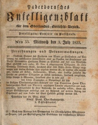 Paderbornsches Intelligenzblatt Mittwoch 3. Juli 1833