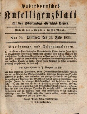 Paderbornsches Intelligenzblatt Mittwoch 24. Juli 1833