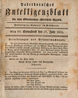 Paderbornsches Intelligenzblatt Samstag 27. Juli 1833