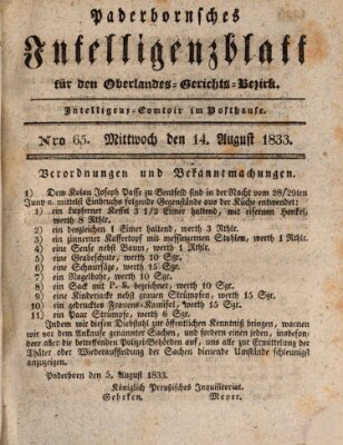 Paderbornsches Intelligenzblatt Mittwoch 14. August 1833