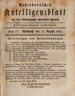 Paderbornsches Intelligenzblatt Mittwoch 21. August 1833