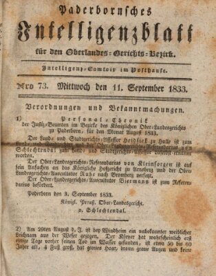 Paderbornsches Intelligenzblatt Mittwoch 11. September 1833