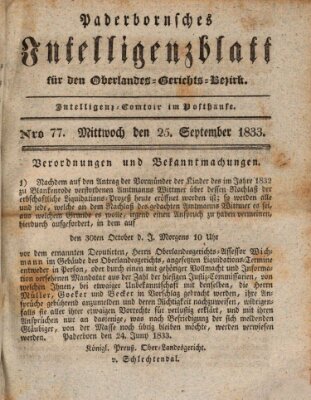 Paderbornsches Intelligenzblatt Mittwoch 25. September 1833