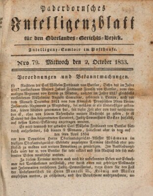 Paderbornsches Intelligenzblatt Mittwoch 9. Oktober 1833