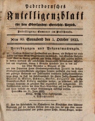 Paderbornsches Intelligenzblatt Samstag 5. Oktober 1833