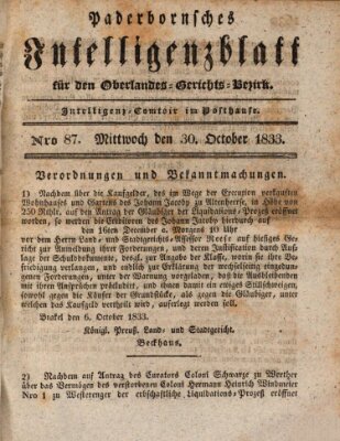 Paderbornsches Intelligenzblatt Mittwoch 30. Oktober 1833