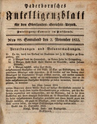 Paderbornsches Intelligenzblatt Samstag 2. November 1833