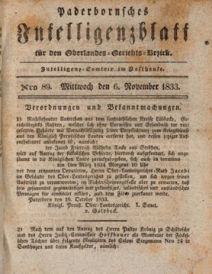 Paderbornsches Intelligenzblatt Mittwoch 6. November 1833