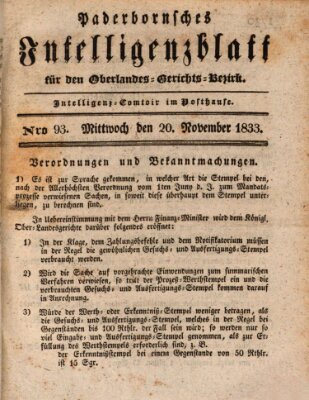 Paderbornsches Intelligenzblatt Mittwoch 20. November 1833